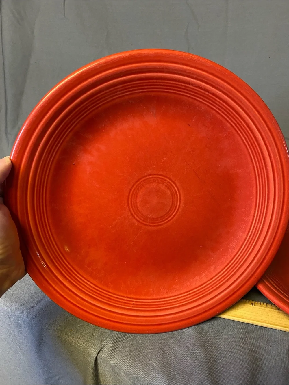 Homer Laughlin Fiesta Scarlet Red Ceramic Dinner Plate with Ringed Edge set of 3